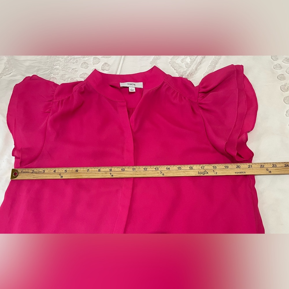 Cece Blouse Button-Down Double Flutter Short Slee… - image 6